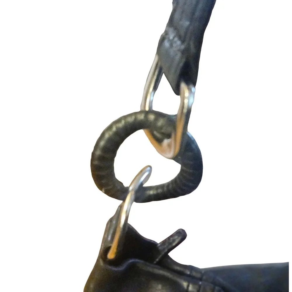 Michael Kors Black Leather‎ Hobo Bag Silver Ring Hardware MK Charm Shoulder Bag